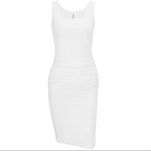 White Ruched Sleeveless Tank Bodycon Dress
